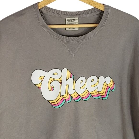 ComfortWash Cheer Sweatshirt Gray Large Crewneck Long Sleeves Pullover Hanes - Picture 2 of 6